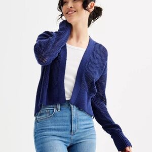 Women's Sonoma Goods For Life Slouchy Mesh Crochet Cardigan Blue Med NWT